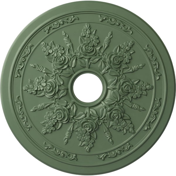 Ekena Millwork Rose and Ribbon Ceiling Medallion (Canopies up to 4"), 23 5/8"OD x 4"ID x 1 1/2"P, Athenian Green CM23ROAGF - main